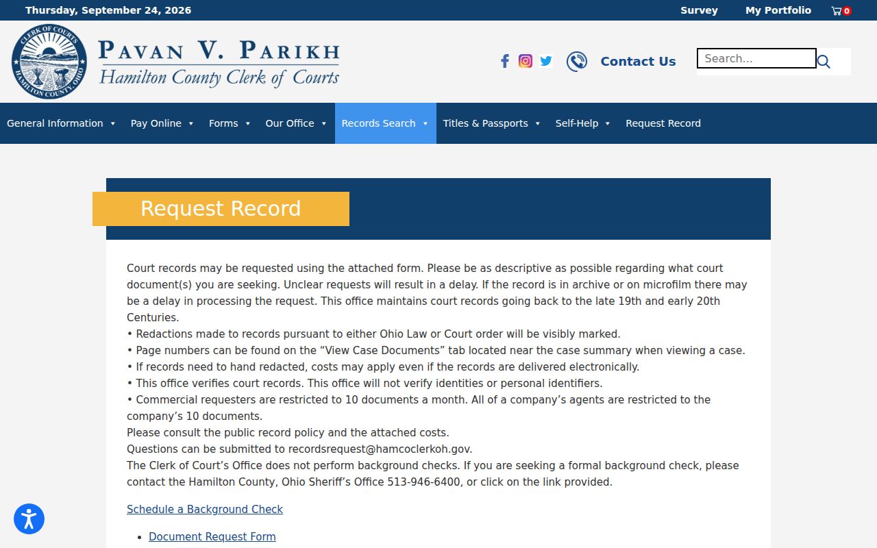 Ohio court records request instructions from a county clerk