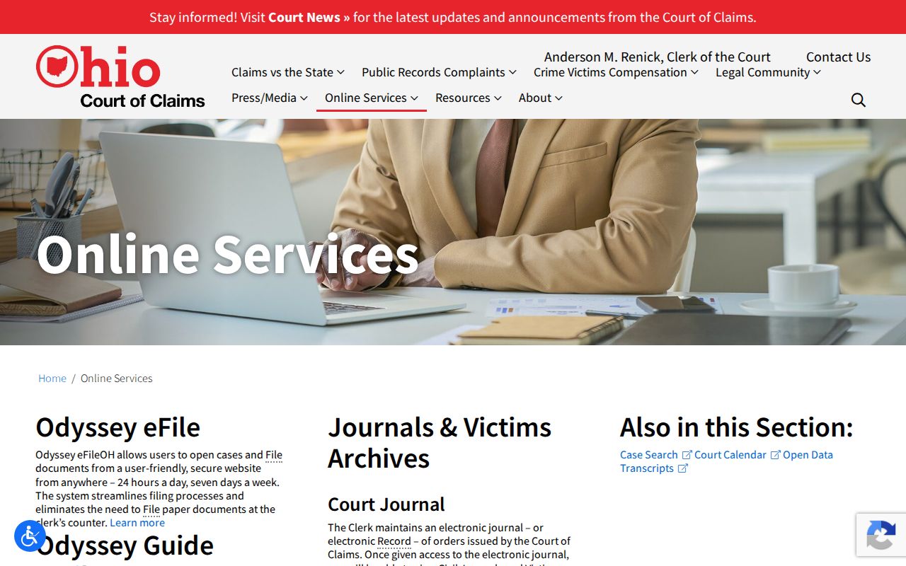 Ohio Court of Claims online services for court records and filings