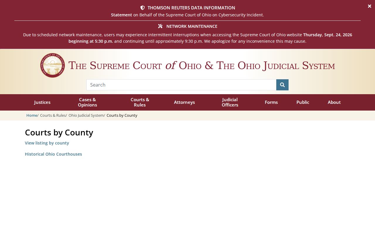 Ohio trial courts directory organized by county